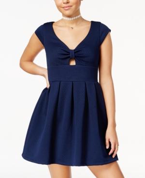 Emerald Sundae Juniors' Bow-front Fit & Flare Dress