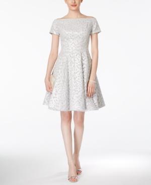 B Michael Brocade Off-shoulder A-line Dress