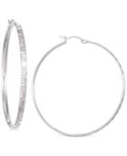 Diamond-cut Hoop Earrings In 14k White Vermeil