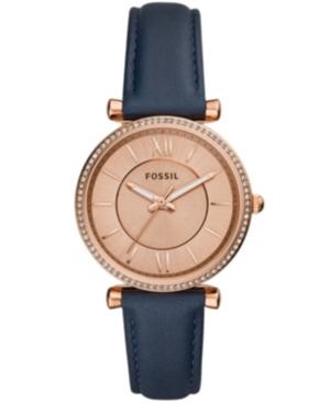 Fossil Women's Carlie Navy Leather Strap Watch 35mm