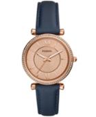 Fossil Women's Carlie Navy Leather Strap Watch 35mm