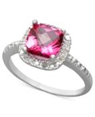 Victoria Townsend Sterling Silver Ring, Pink Topaz (1-3/4 Ct. T.w.) And Diamond (1/10 Ct. T.w.) Cushion Cut Ring