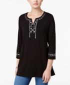 Jm Collection Lace-up Studded Tunic, Only At Macy's