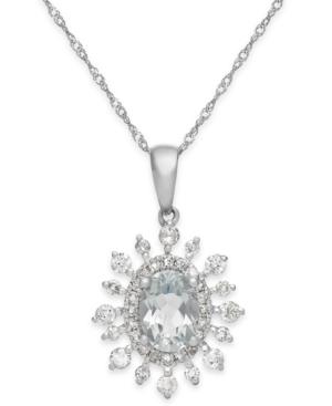 Aquamarine (5/8 Ct. T.w.) And Diamond (3/8 Ct. T.w.) Pendant Necklace In 14k White Gold