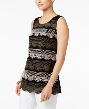 Alfani Contrast Embroidered Lace Top, Only At Macy's