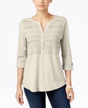 Style & Co. Petite Crochet-front Top, Only At Macy's