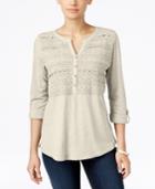 Style & Co. Petite Crochet-front Top, Only At Macy's
