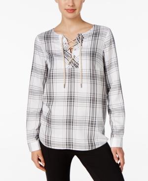 G.h. Bass & Co. Plaid Lace-up Top, Only At Macy's