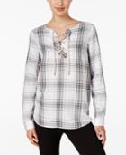 G.h. Bass & Co. Plaid Lace-up Top, Only At Macy's