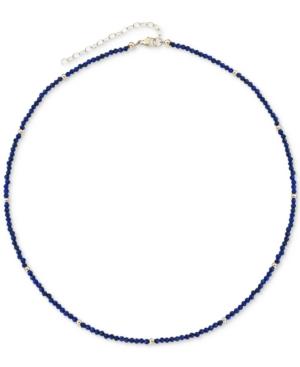 Lapis Lazuli (2mm) & Gold Bead Choker Necklace In 14k Gold, 14 + 2 Extender (also In Black Spinel)