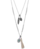 Lucky Brand Silver-tone Double Layer Multi-charm Pendant Necklace
