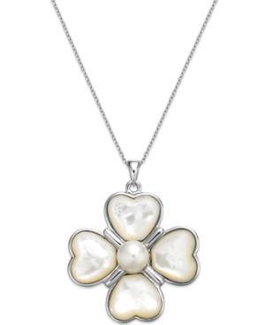 Cultured Freshwater Pearl Clover Pendant Necklace In Sterling Silver (8mm)