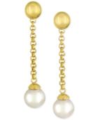Majorica Gold-tone Imitation Pearl Linear Drop Earrings