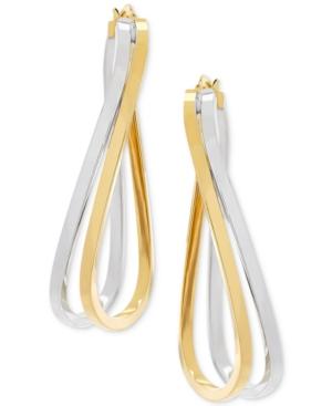 Double Curve Two-tone Hoop Earrings In 14k Gold & 14k White Gold