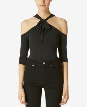 Avec Les Filles Off-the-shoulder Halter Top With Tie