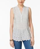 Style & Co Petite Cotton Striped Eyelet Top, Only At Macy's