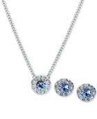 Givenchy Silver-tone Pave And Blue Stone Pendant Necklace & Stud Earrings