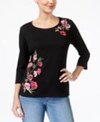 Karen Scott Embroidered 3/4-sleeve Top, Created For Macy's