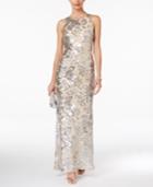 Betsy & Adam Petite Illusion-back Sequin Gown