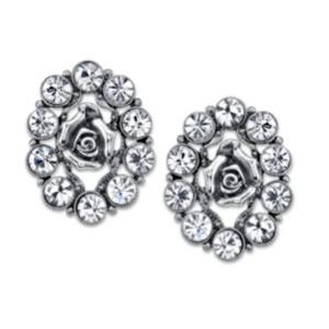 2028 Silver-tone Flower Crystal Button Earrings