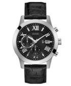 Guess Men's Chronograph Black Leather Strap Watch 45mm
