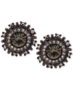 Marchesa Hematite-tone Stone & Crystal Halo Button Stud Earrings