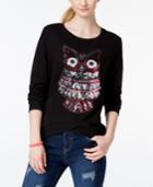 Pretty Rebellious Juniors' Sequin Owl Pullover Sweatshirt