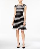 Betsy & Adam Cap-sleeve Striped Fit & Flare Dress