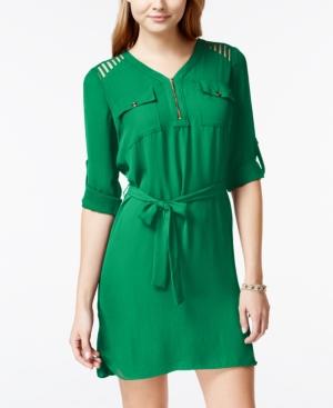 Xoxo Juniors' Lattice-cutout Half-zip Shirtdress