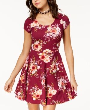 Planet Gold Juniors' Printed Textured Fit & Flare Dress