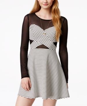 Material Girl Juniors' Illusion Striped Crisscross Fit-and-flare Dress, Only At Macy's