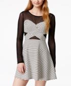 Material Girl Juniors' Illusion Striped Crisscross Fit-and-flare Dress, Only At Macy's
