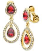 Anne Klein Gold-tone Pave & Colored Stone Clip-on Double Drop Earrings