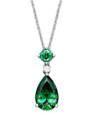 Arabella Sterling Silver Necklace, Green Swarovski Zirconia Teardrop Necklace (8-9/10 Ct. T.w.)