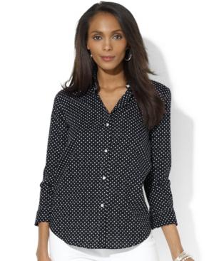 Lauren Ralph Lauren Petite Polka-dot Three-quarter-sleeve Shirt