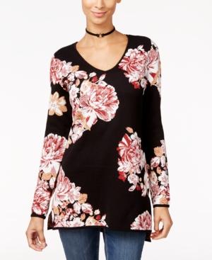 Inc International Concepts Floral-print Tunic Sweater, Only At Macy's