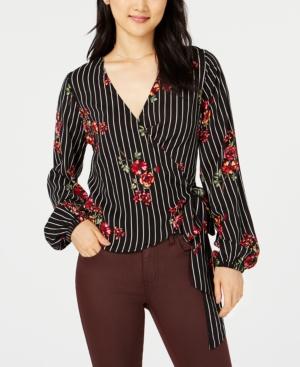 Project 28 Juniors' Floral Stripe Printed Wrap Blouse
