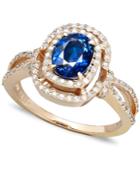 Velvet Bleu By Effy Manufactured Diffused Sapphire (1-3/8 Ct. T.w.) And Diamond (1/3 Ct. T.w.) Oval Ring In 14k Rose Gold