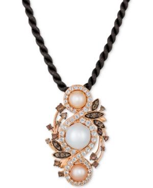 Le Vian Vanilla Pearl (9mm), Strawberry Pearl (6mm) & Multi-gemstone (1-7/8 Ct. T.w.) 18 Pendant Necklace In 14k Rose Gold