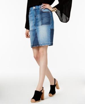 Inc International Concepts Denim Patchwork Pencil Skirt, Created For Macy's