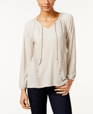 Style & Co Petite Crochet-trim Peasant Top, Created For Macy's