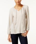 Style & Co Petite Crochet-trim Peasant Top, Created For Macy's