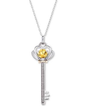 Citrine (3/8 Ct. T.w.) & Diamond Accent Key 18 Pendant Necklace In Sterling Silver & 10k Gold