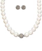 Honora Style Cultured Freshwater Pearl (7mm) And Grey Crystal Stud Jewelry Set In Sterling Silver