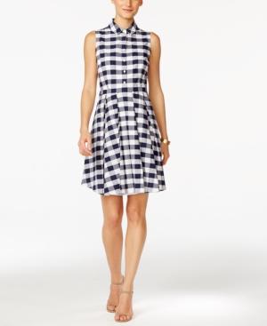 Nine West Gingham Fit & Flare Shirtdress