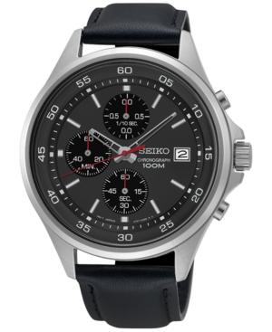 Seiko Men's Chronograph Black Leather Strap Watch 43mm Sks495