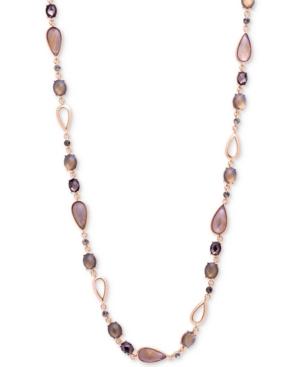 Anne Klein Rose Gold-tone Multi-stone Long Statement Necklace