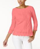 Charter Club Petite Cotton Crochet-trim Top, Created For Macy's