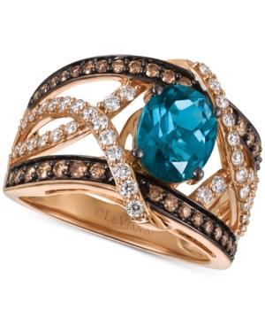 Le Vian Chocolatier London Blue Topaz (2 Ct. T.w.) And Diamond (9/10 Ct. T.w.) Statement Ring In 14k Rose Gold, Only At Macy's