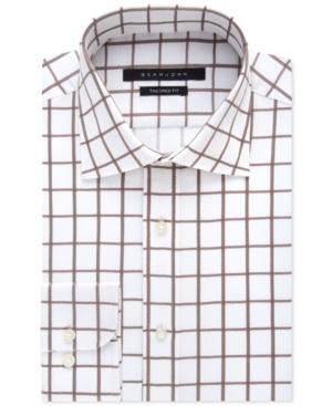 Sean John Men's Classic-fit Camel Grid-pattern Dress Shirt